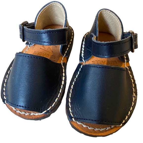 S’AVAM AVARCA Pons Sandals Leather Navy Blue Mary Jane Buckle Flats Handmade - Picture 10 of 10